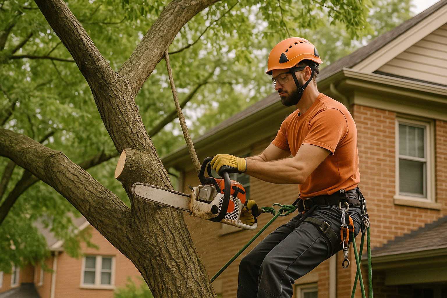 Editorial illustration depicting remove leaning tree grandin village roanoke